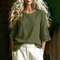 thumbnail image 2 of HAiming Cotton Linen Tops for Women Summer Tiered Short Sleeve Tee Loose Casual Comfy Solid Color Scoop Neck Shirts Outwear Tops, 2 of 7