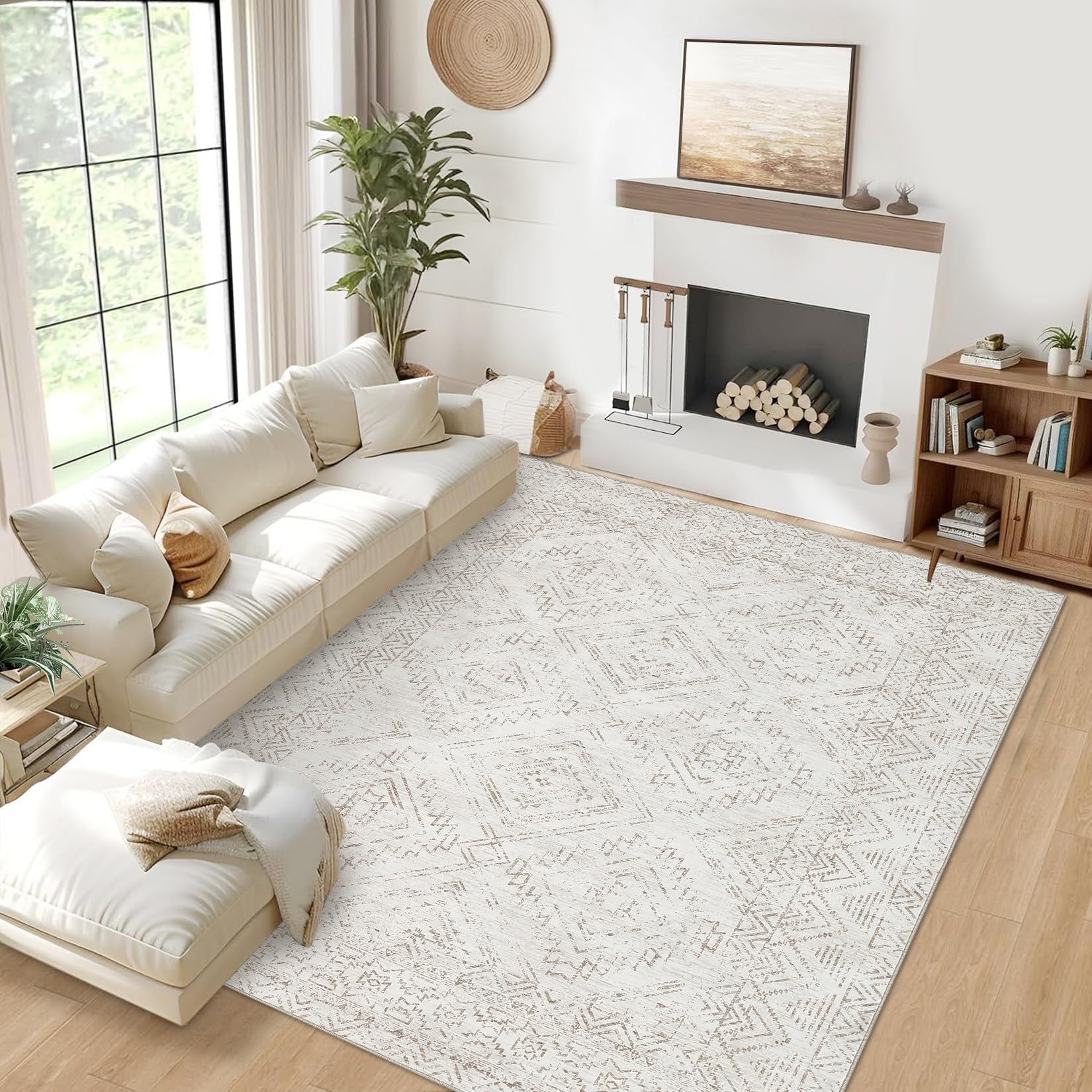 Washable Area Rugs 4x6 Rug for Living Room Modern Non Slip Bedroom Rugs Low Pile Entryway Rug Soft Stain Resistant Carpet for Office Nursery Dining Room 4'x6' Beige/Taupe