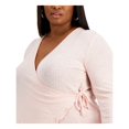 thumbnail image 3 of REBELLIOUS ONE Chandail Portefeuille pour Femmes Rose Extensible à Nouer Côtelé à Bord Festonné à Manches Longues avec Encolure Superposée Grande Taille3X, 3 of 3