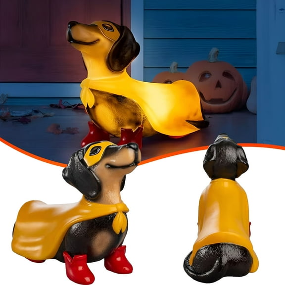 LAMIRO Halloween Blow Mold Dachshund Statue-Vintage-Style Wiener Dog Decor,Outdoor/Indoor Halloween Party Decoration for Yard or Home 7.87 Inch