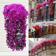 thumbnail image 2 of Cesta colgante de pared con 5 pétalos de orquídeas, flores artificiales violetas, simulación de flor falsa para boda, jardín, decoración de fiesta al aire libre, 2 of 4