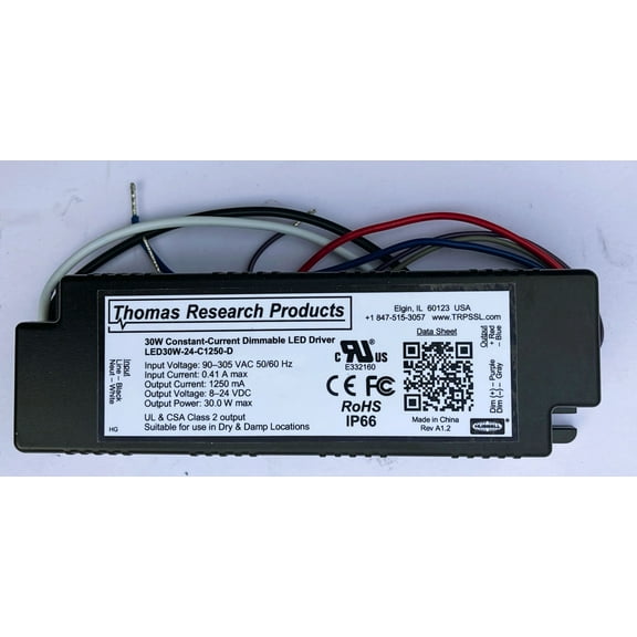 Hubbell Thomas Research Products LED30W-24-C1250-D LED Driver, Constant Current, Dry and Damp Location Rated. Dimmable