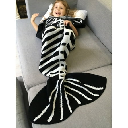 super soft knitted fishbone kids wrap halloween mermaid blanket and throws black and white