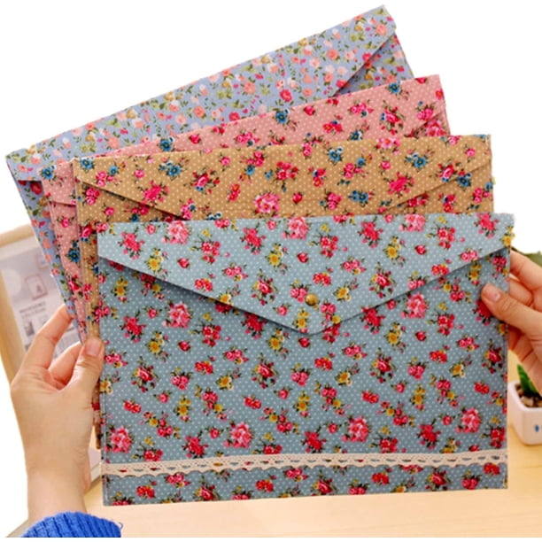 Archivo Carpetas-Sobre portátil con diseño floral, carpeta de tela para documentos con botón a presión (4 colores diferentes)