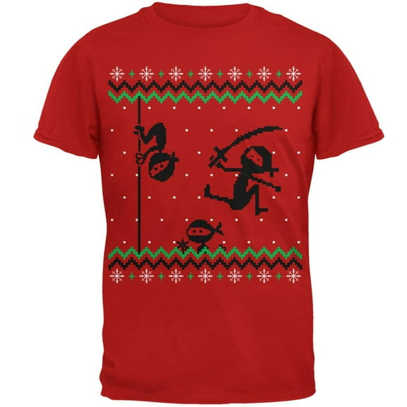 Ninja Ninjas Attack Ugly Christmas Sweater Mens Soft T Shirt Red MD