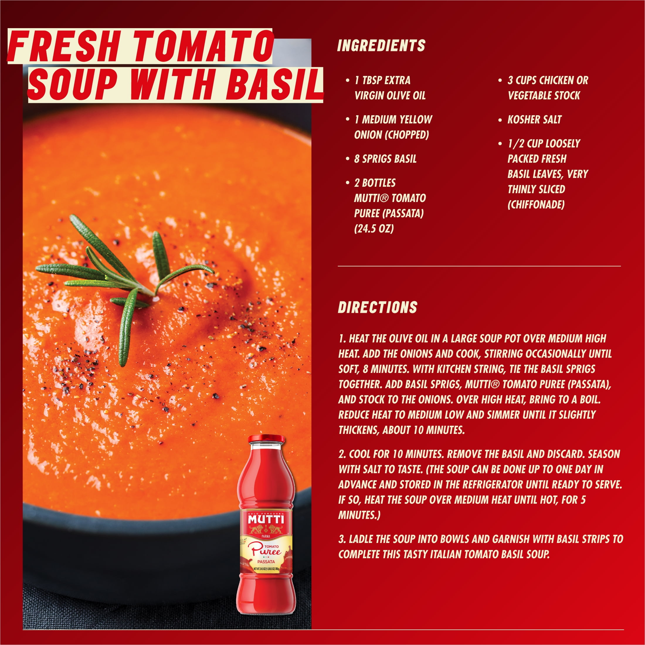 (4 pack) Mutti® 's Sweet and Velvety Tomato Puree (Passata) from Italy’s #1 Tomato Brand, 24.5 oz, Glass Bottle
