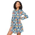 thumbnail image 3 of FORMRS Womens Long Sleeve Nightgowns Crew Neck Sleep Shirt Soft Pajamas Sizes S-3XL, Blue Cute Train Pattern, 3 of 8