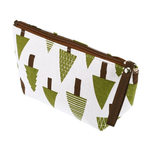 1pc Bolsa Cosmética Pequeña Verde para Mujeres con Árboles para Viaje Vacaciones Baño Lienzo Blanco Verde