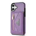 thumbnail image 6 of Feishell Fit for Apple iPhone 16 Plus Case with Adjustable Shoulder Strap,Luxury Premium PU Leather Back Magnetic Buckle Flip Card Pocket Zipper Wallet Crossbody Phone Case,Purple, 6 of 10