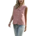 thumbnail image 4 of INSPIRE CHIC Vintage Gingham Blouse for Women's Ruffle Peter Pan Collar Sleeveless Button Down Shirt XS Red, 4 of 6