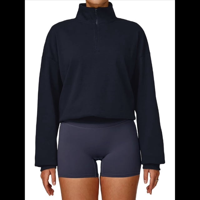Sudadera con Media Cremallera para Mujer, para Otoño e Invierno, Informal, Holgada, Resistente Al Viento y Cálida. Azul Oscuro M