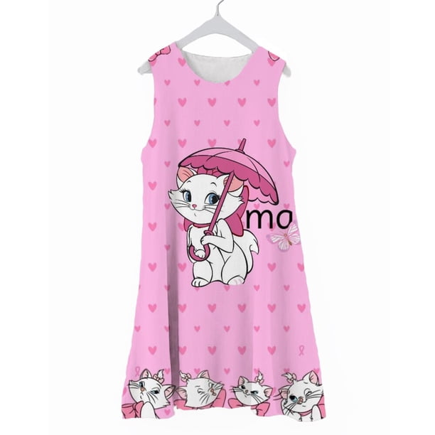 Vestidos para niñas 2022, vestidos para niños, nuevo vestido de princesa con patrón de gato Mary, minivestido sin mangas, vestido informal para niños pequeños, verano 110 Gao Jinjia LED