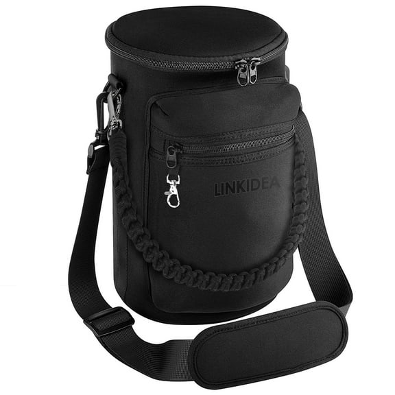 Linkidea 1 Gallon (128 oz) Water Bottle Carrier with Strap Compatible with AQUAFIT, BuildLife, Neoprene Large Waterbottle Sling Bag Holder with Phone Pocket | Keyring (Black)