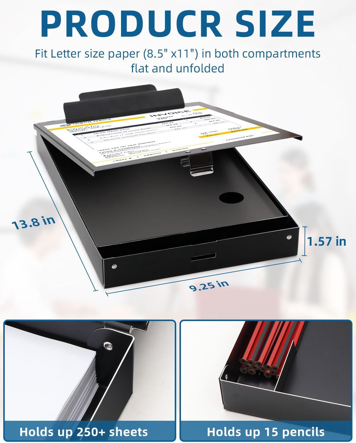 Sunnyclip Aluminum Clipboard with Storage - Heavy Duty Metal Clip Board, Dual Storage & Pen Holder, Letter Size for Nurses, Teachers, Office (Frosted Black)