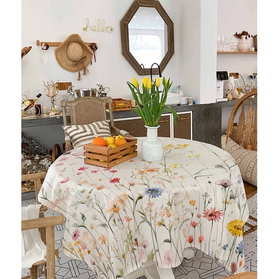 Spring Flowers Tablecloth Square Table Cloth 60x60 , Waterproof Tablecloth Outdoor Table Cloth, Watercolor Wildflowers Farmhouse Floral Washable Table Cover for Kitchen Dining Party
