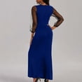 thumbnail image 4 of safuny Women's Bodycon Maxi Split Evening Dress Floral Sequin Shiny Lace Scoop Neck Sleeveless Autumn Dresses Winter Elegant Mesh See-Through Cocktail Party Trendy Holiday Blue M, 4 of 9