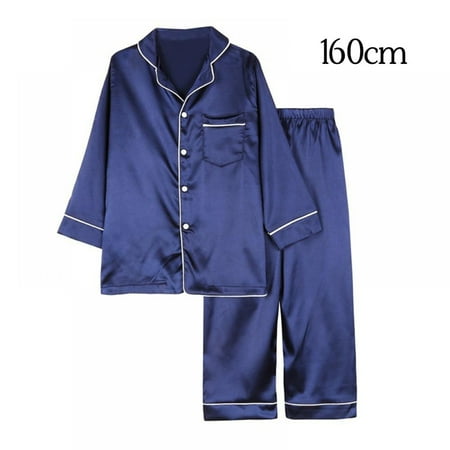 

Profit Girl Sleepwear Summer Silky Nightgown Sleepwear Summer Kids Top Pants Loungewear Dark Blue 150cm
