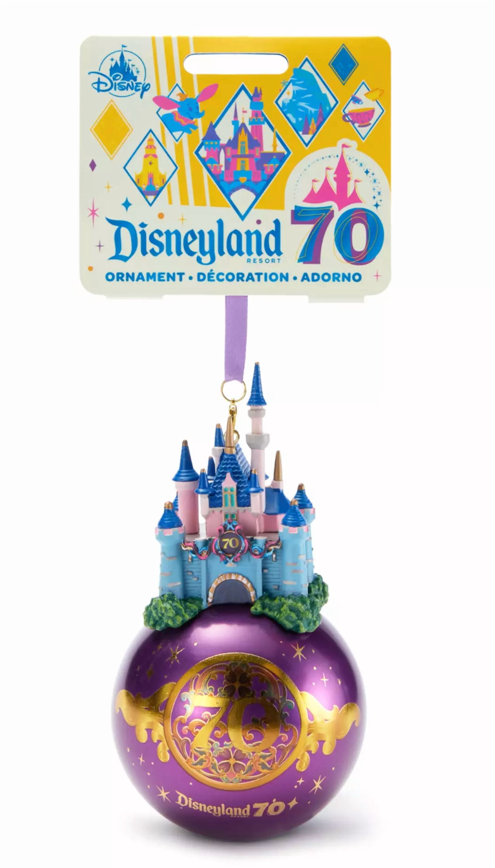 Disney Sleeping Beauty Castle Glass Ball Ornament Disneyland 70th