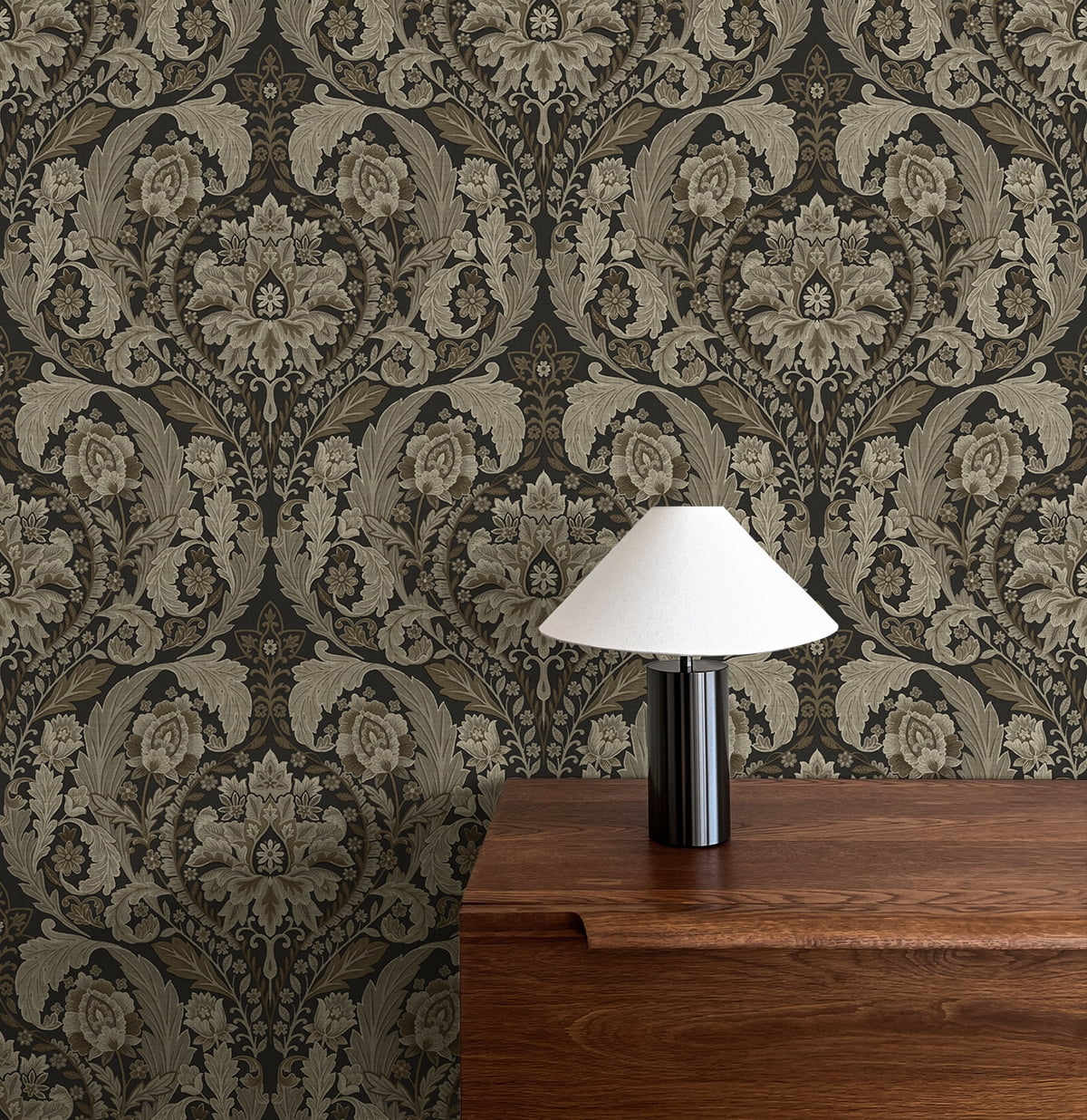 Harry & Grace Cliffside Thornton Vintage Damask Peel and Stick Wallpaper - 20.5 in. W x 18 ft. L Roll