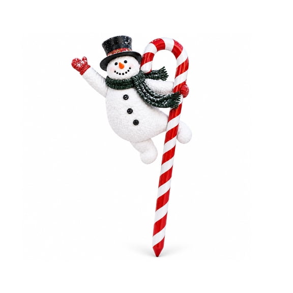 Blasgw Christmas Metal Garden Stake, Snowman with Candy Cane, Outdoor Yard Art Decoration for Winter Patio & Pathway