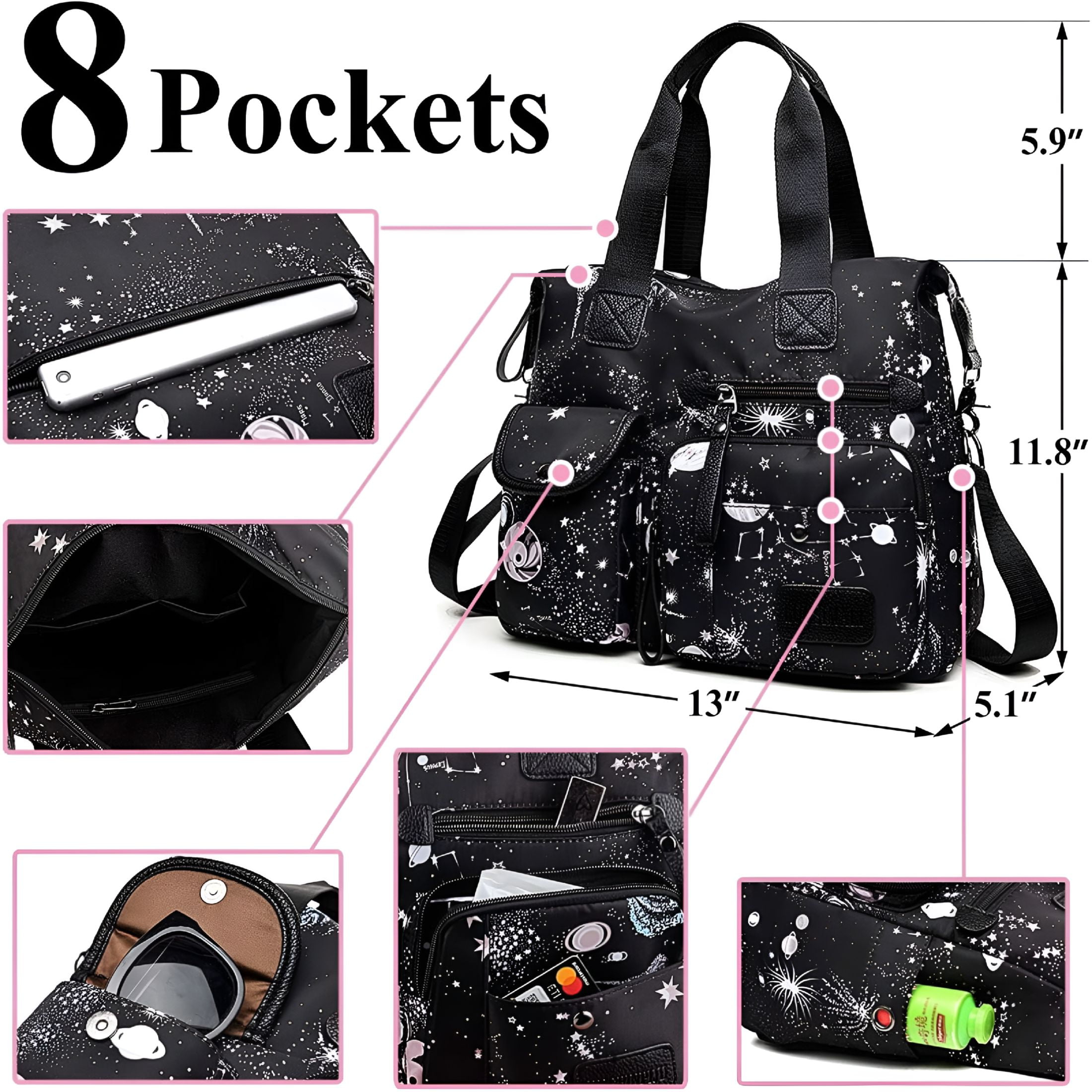 GASTROPOD Women Tote Bag with Multi Pockets, Nurse Bags for Work Nursing Bag, Lightweight Crossbody Purse, Nylon Tote Handbag for Women