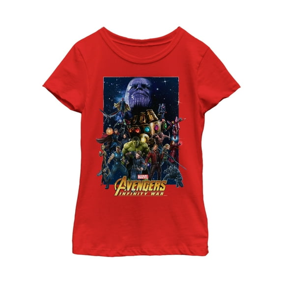 Girl's Marvel Avengers: Infinity War Character Collage Graphic Tee Red Medium