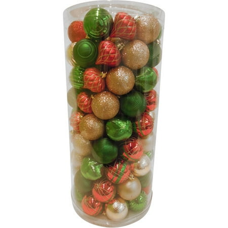 Holiday Time Traditional Multi-Color Shatterproof Christmas Ornaments, Set of 101