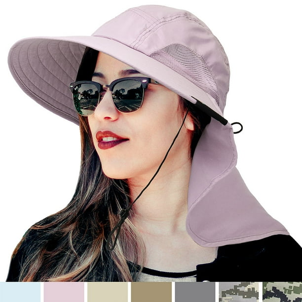 SUN CUBE Wide Brim Sun Hat with Neck Flap, Fishing Hiking for Women