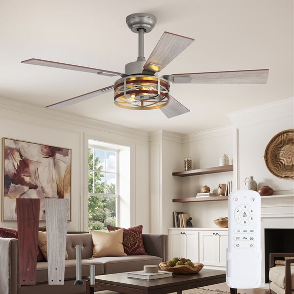 Lokivas 48in Farmhouse Ceiling Fan with Lights, 6-Speed, Remote Control, Quiet DC Motor