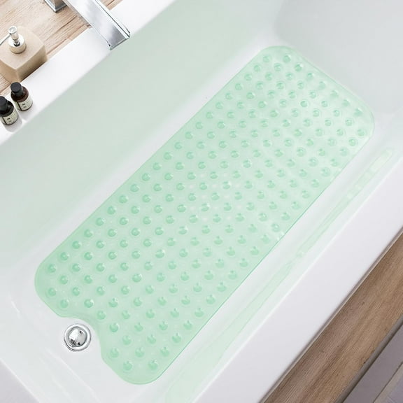 Bathtub Mats for Shower Tub Extra Long Non-Slip Bath Mat, 39 x 16 Inch Shower Mat with Drain Holes and Suction Cups, Bath Tub Mat for Bathroom with Machine Washable (Clear Green)