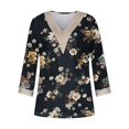 thumbnail image 4 of Weiqiqre Summer Fashion Tops for Women Floral Printed Lace V-Neck 3/4 Sleevet Casual T-shirt Blouse, 4 of 5