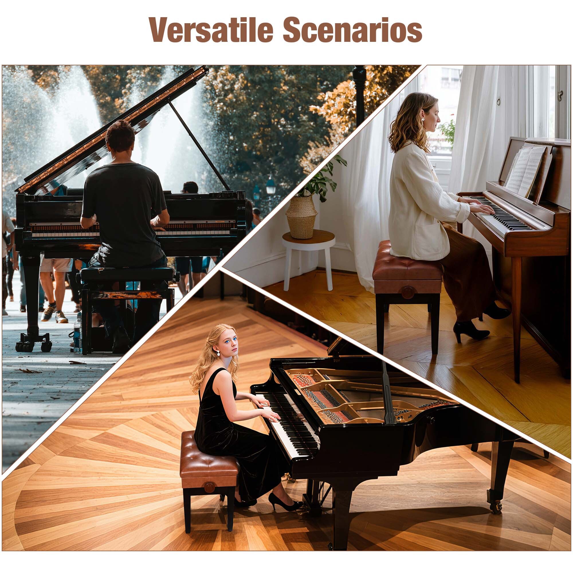 Yescom Piano Bench Adjustable Height PU Leather Padded Keyboard Organ Seat Throne Storage