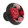 thumbnail image 2 of 12 Pcs Cabinet Knobs Embroidery Red Roses Pink Peonies, Round Crystal Glass Drawer Dresser Wardrobe Handles Pulls Door Cupboard Hardware Knob with Screws for Home Kitchen, 2 of 6