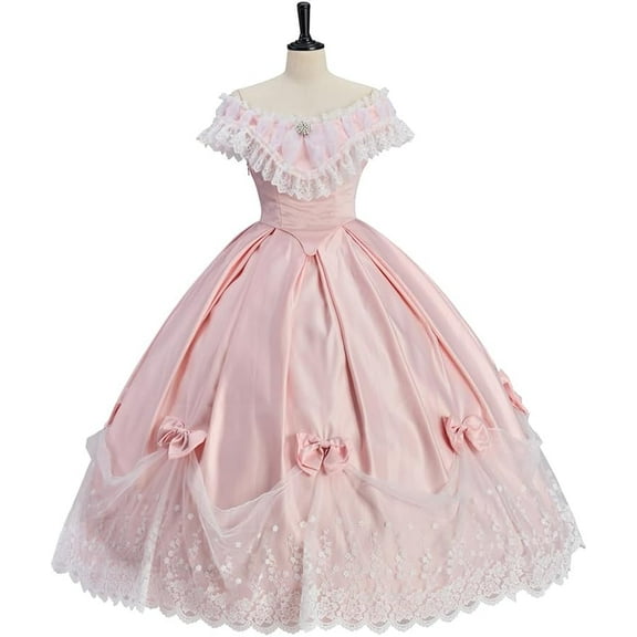 Women’s Pink Victorian Rococo Off-Shoulder Ball Gown Elegant Belle Prom Dress