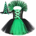 thumbnail image 3 of Disfraz de bruja malvada para Halloween para niños, fiesta de carnaval, disfraces de niñas, vestido de tutú de bruja malvada con sombrero y escoba mágica, 3 of 5