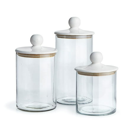 Petaluma Glass and Mango Wood Canisters Set of 3