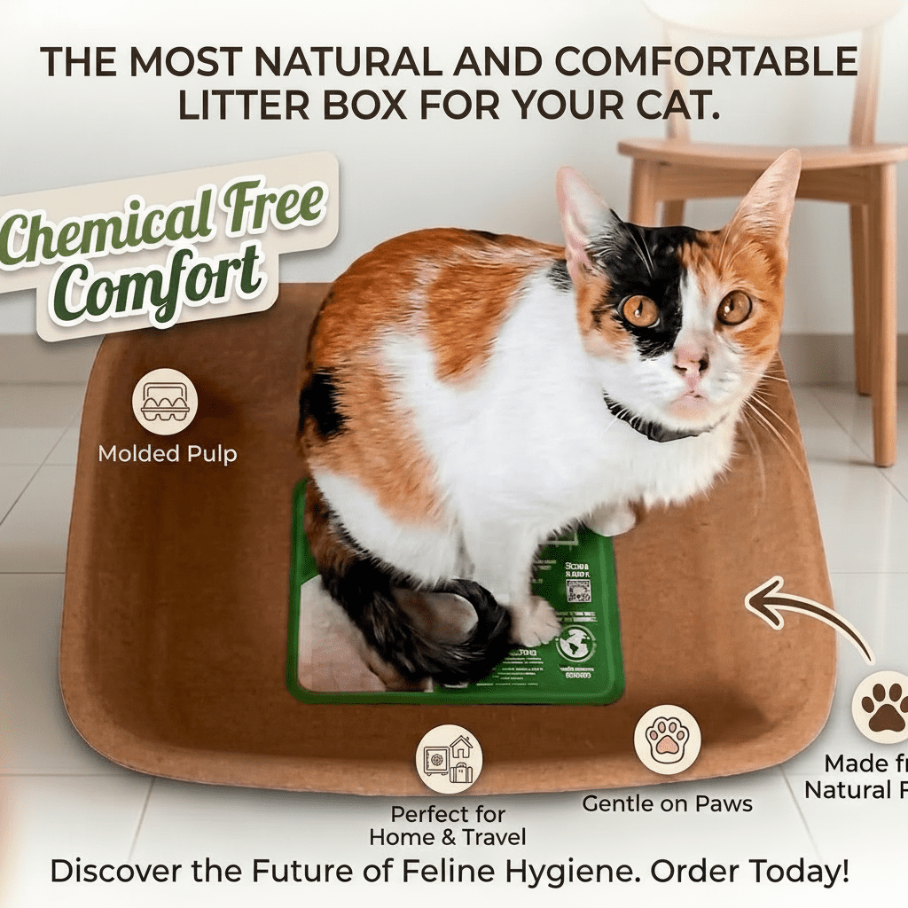 Word Travel - Friendly Disposable Cat Litter Box - 5 Pack Small Molded Pulp Single Use Easy Clean.