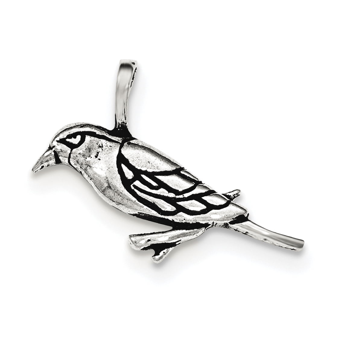 Solid 925 Sterling Silver Perched Bird Chain Slide Pendant