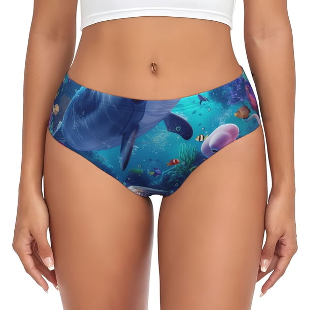 Fotbe Underwater Turtle Dolphin Octopus Calzones Estampados para Mujer – Ropa Interior de Algodón, Cómoda, Suave y Elástica-4X-Large