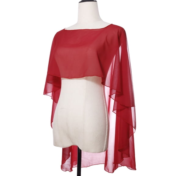 Capelets for women Chiffon Cape Shawls and Wraps for Evening Dress Wedding Capes Cover Up(red)