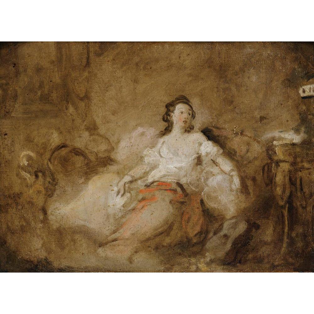Jean-Honoré Fragonard 14x11 Black Modern Framed Museum Art Print Titled - Young Lady Wearing a Negligee in an Interior