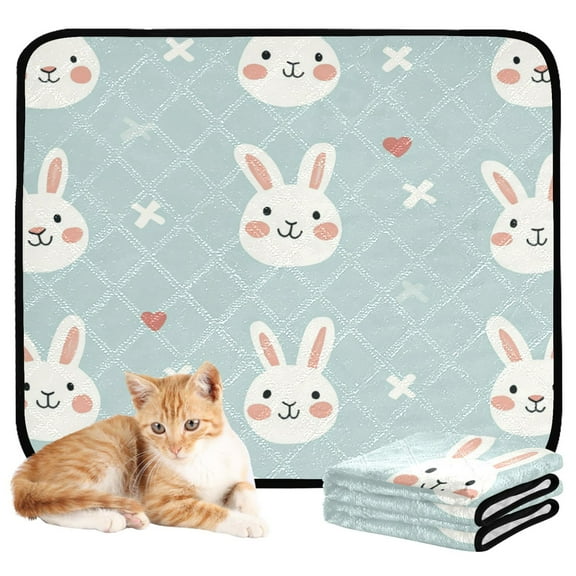 Qxltty Cute Rabbit Face Pattern Cat litter Pads Pet Set of 3 Diaper Mats Center Anti-leakage Layer Absorbent Soft and Comfortable