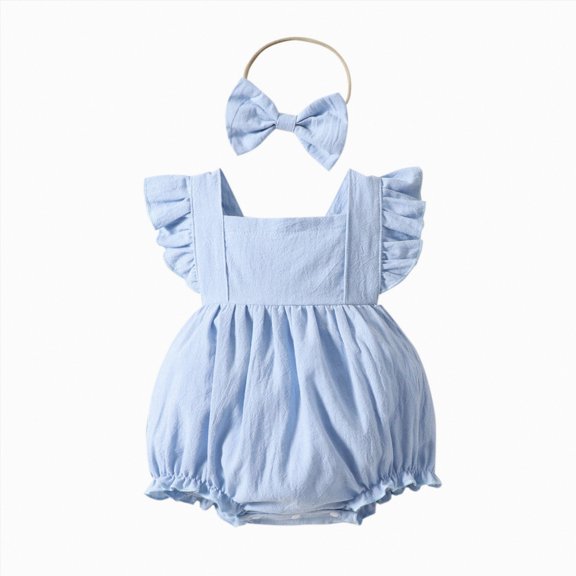 Hessimy Baby Girls Ruffle Long Sleeve Bodysuit Infant Girl One Piece Romper Toddler Girl Solid Color Jumpsuit(Blue