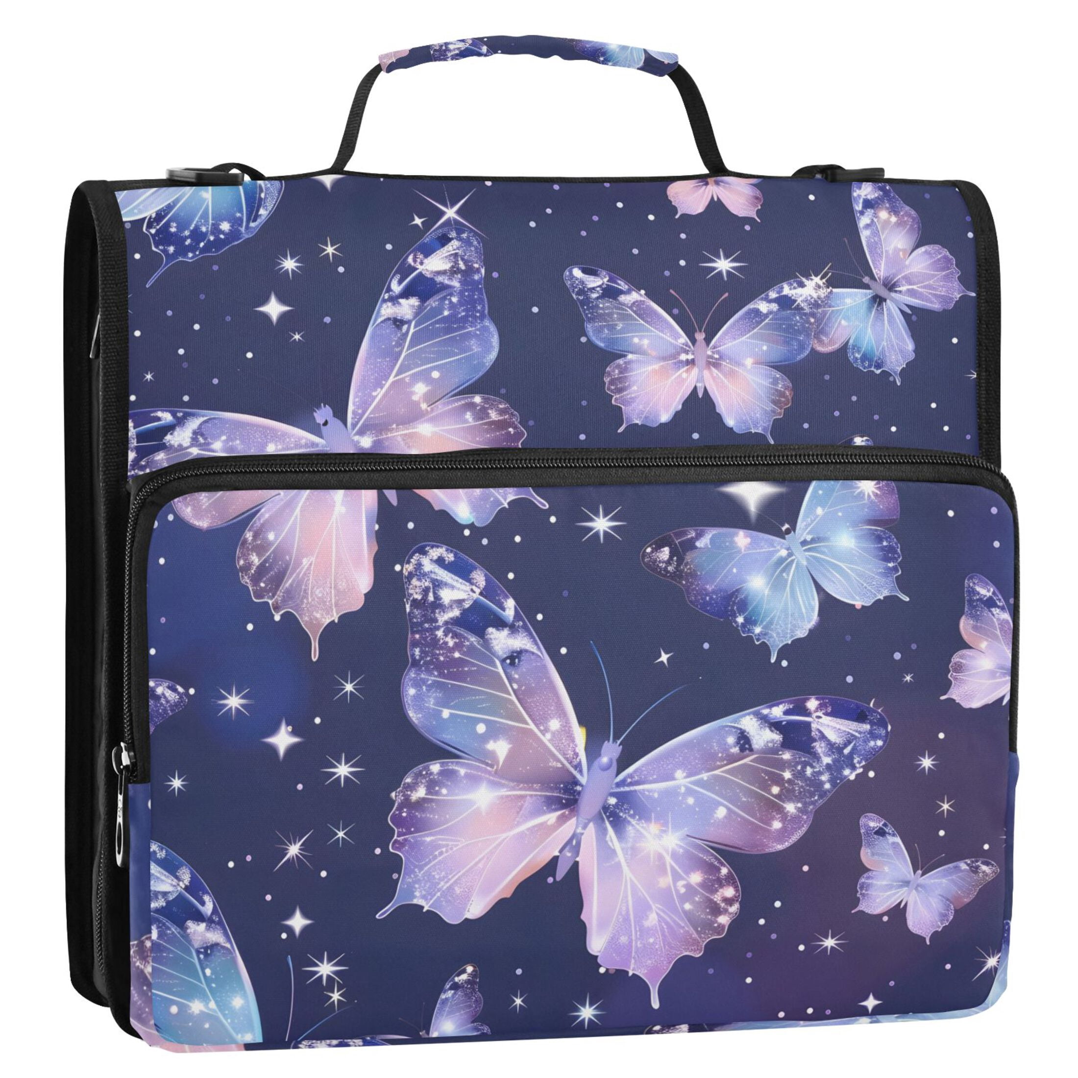 ALAZA Zipper Binder Beautiful Butterfly with Shiny 3 Ring Trapper Keeper File Folder Organizer Bag