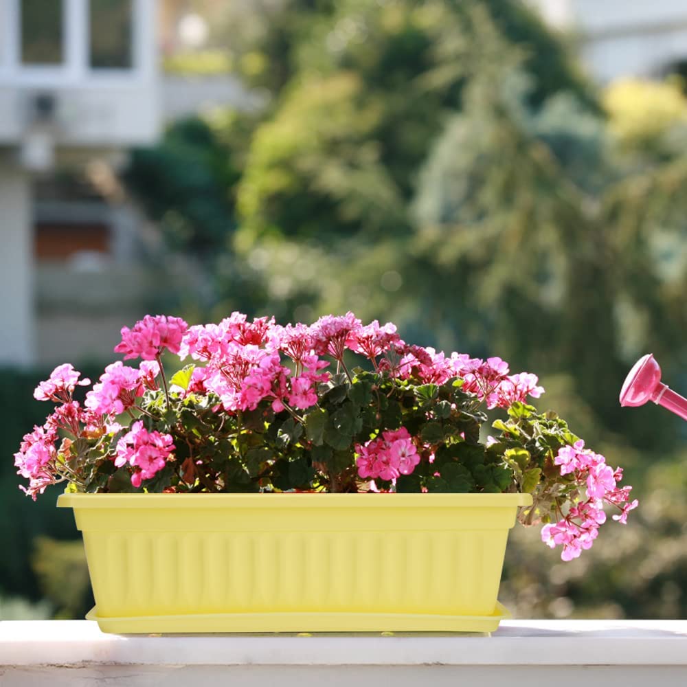 17 Inch Rectangular Plastic Thicken Planters with Trays - Window Planter Box for Outdoor and Indoor Herbs, Vegetables, Flowers and Succulent Plants (1 Pack Yellow) - image 3 of 8