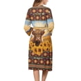 thumbnail image 2 of Yuyamidu Highland Cow Womens Robes Aztec 3/4 Sleeve Loungewear for Ladies Sunflower Robe for Women Loose Bathrobe Soft Sleepwear Size 2XL, Brown Night Gown for Sleep Spa, 2 of 7