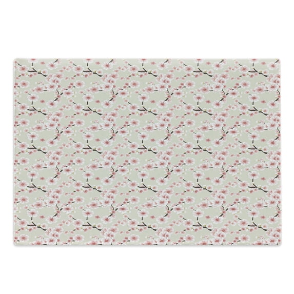 East Cutting Board, Japanese Flowering Cherry Blossom Symbolic Coming of Spring Season Eastern Inspired, Decorative Tempered Glass Cutting and Serving Board, Large Size, Beige Rose, by Ambesonne