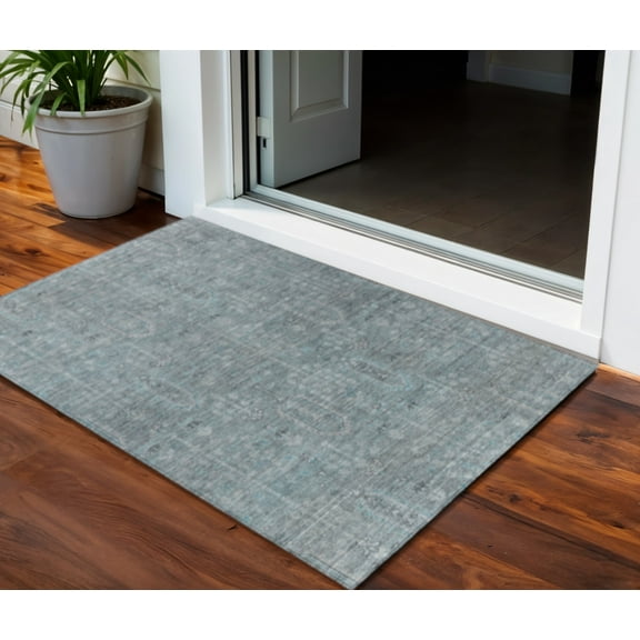 3' X 5' Teal Blue And Gray Southwestern Washable Indoor Outdoor Area Rug