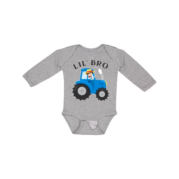 Inktastic Farmer Tractor Little Bro Boys Long Sleeve Baby Bodysuit