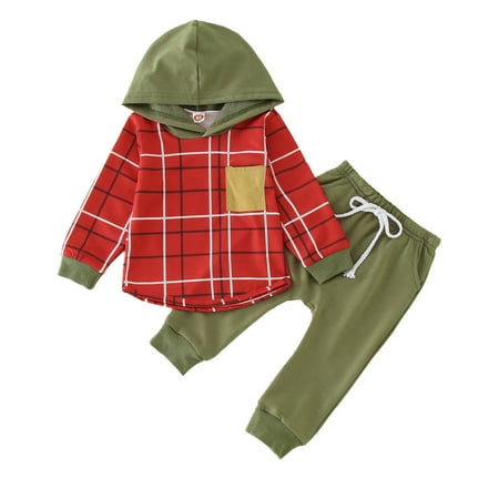 

TAIAOJING Baby Girl Clothes Outfits Toddler Boys Winter Long Sleeve Plaid Hoodie Tops Pants 2PCS Outfits Clothes Set For s Clothes Fall Outfits 2-3 Years